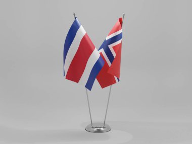 Norveç - Kosta Rika İşbirliği Bayrakları, Beyaz Arkaplan - 3D Render