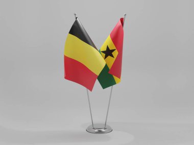 Gana - Belçika İşbirliği Bayrakları, Beyaz Arkaplan - 3D Render