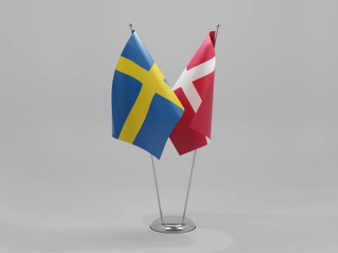 Danimarka - İsveç İşbirliği Bayrakları, Beyaz Arkaplan - 3D Yapılandırma