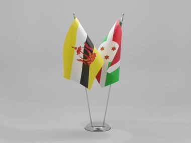 Burundi - Brunei İşbirliği Bayrakları, Beyaz Arkaplan - 3D Render