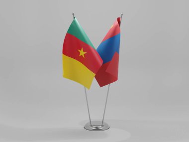 Moğolistan - Kamerun İşbirliği Bayrakları, Beyaz Arkaplan - 3D Render