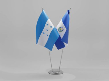El Salvador - Honduras İşbirliği Bayrakları, Beyaz Arkaplan - 3D Render