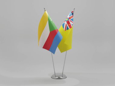 Niue - Komoros İşbirliği Bayrakları, Beyaz Arkaplan - 3D Render