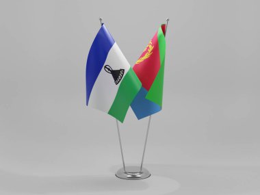 Eritre - Lesotho İşbirliği Bayrakları, Beyaz Arkaplan - 3D Render