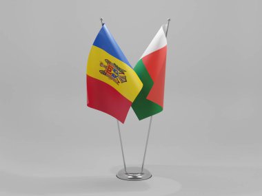 Madagaskar - Moldova İşbirliği Bayrakları, Beyaz Arkaplan - 3D Render