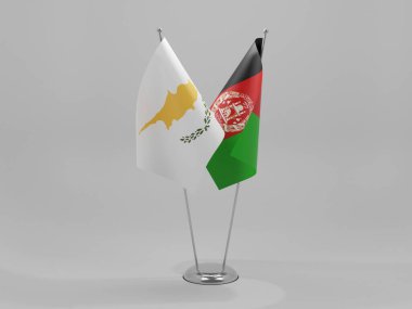 Afganistan - Kıbrıs İşbirliği Bayrakları, Beyaz Arkaplan - 3D Hazırlama