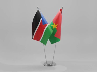Burkina Faso - Güney Sudan İşbirliği Bayrakları, Beyaz Arkaplan - 3D Render