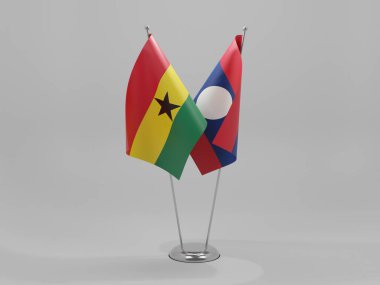 Laos - Gana İşbirliği Bayrakları, Beyaz Arkaplan - 3D Render