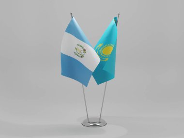 Kazakistan - Guatemala İşbirliği Bayrakları, Beyaz Arkaplan - 3D Render