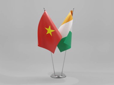Cote D Ivoire - Vietnam İşbirliği Bayrakları, Beyaz Arkaplan - 3D Render