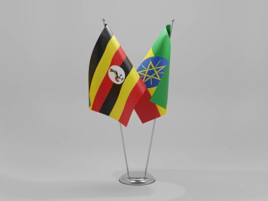 Etiyopya - Uganda İşbirliği Bayrakları, Beyaz Arkaplan - 3B Yapılandırma