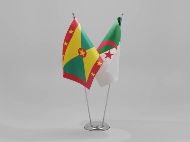 Cezayir - Grenada İşbirliği Bayrakları, Beyaz Arkaplan - 3D Render