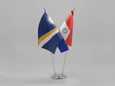Paraguay - Marshall Adaları İşbirliği Bayrakları, Beyaz Arkaplan - 3D Render