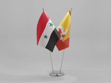 Bhutan - Suriye İşbirliği Bayrakları, Beyaz Arkaplan - 3D Render