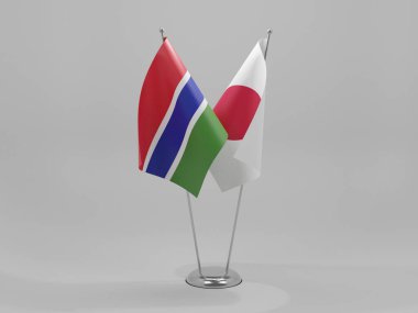 Japonya - Gambiya İşbirliği Bayrakları, Beyaz Arkaplan - 3B Yapılandırma