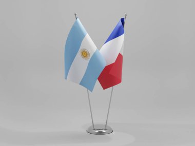 Fransa - Arjantin İşbirliği Bayrakları, Beyaz Arkaplan - 3D Hazırlama