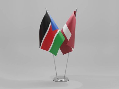 Letonya - Güney Sudan İşbirliği Bayrakları, Beyaz Arkaplan - 3D Render