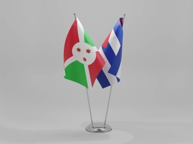 Küba - Burundi İşbirliği Bayrakları, Beyaz Arkaplan - 3D Render