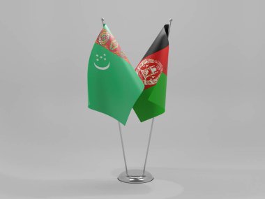 Afganistan - Türkmenistan İşbirliği Bayrakları, Beyaz Arkaplan - 3D Render