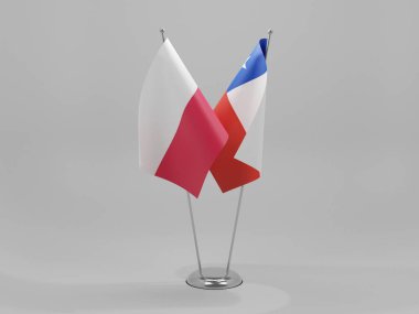 Şili - Polonya İşbirliği Bayrakları, Beyaz Arkaplan - 3D Yapılandırma