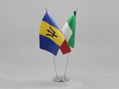 Kuveyt - Barbados İşbirliği Bayrakları, Beyaz Arkaplan - 3B Render