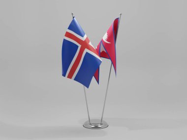 Nepal - İzlanda İşbirliği Bayrakları, Beyaz Arkaplan - 3D Render