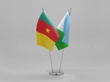 Cibuti - Kamerun İşbirliği Bayrakları, Beyaz Arkaplan - 3D Yapılandırma