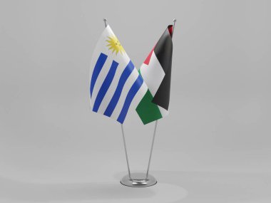 Filistin - Uruguay İşbirliği Bayrakları, Beyaz Arkaplan - 3D Render