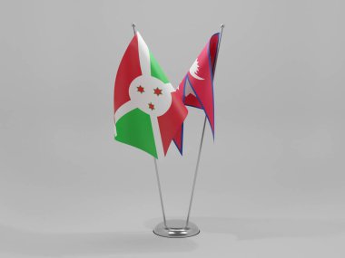 Nepal - Burundi İşbirliği Bayrakları, Beyaz Arkaplan - 3D Render