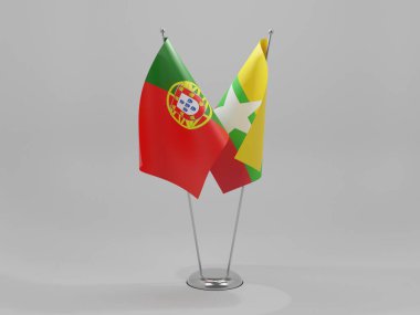 Myanmar - Portekiz İşbirliği Bayrakları, Beyaz Arkaplan - 3D Render