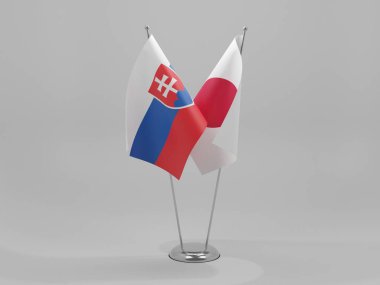 Japonya - Slovakya İşbirliği Bayrakları, Beyaz Arkaplan - 3D Render