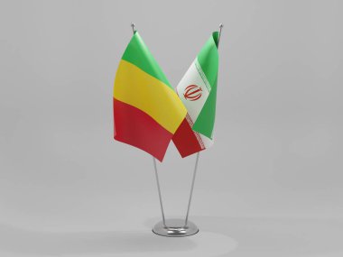 İran - Mali İşbirliği Bayrakları, Beyaz Arkaplan - 3D Yapılandırma