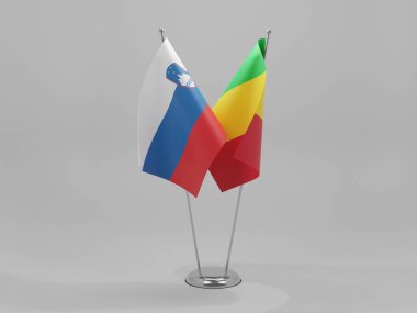 Mali - Slovenya İşbirliği Bayrakları, Beyaz Arkaplan - 3D Render