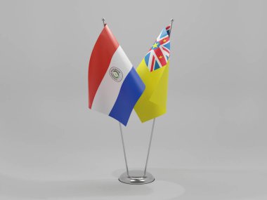 Niue - Paraguay İşbirliği Bayrakları, Beyaz Arkaplan - 3D Render