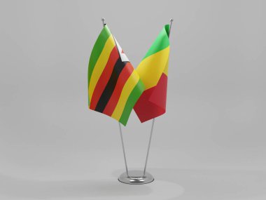 Mali - Zimbabwe İşbirliği Bayrakları, Beyaz Arkaplan - 3D Render