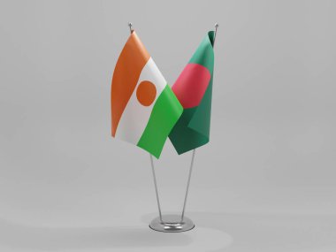 Bangladeş - Nijer İşbirliği Bayrakları, Beyaz Arkaplan - 3D Render
