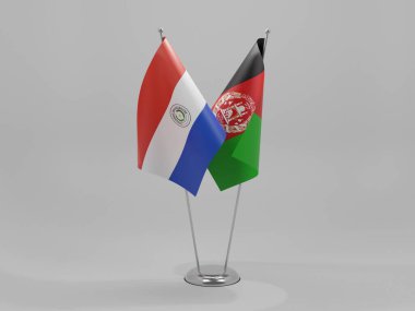 Afganistan - Paraguay İşbirliği Bayrakları, Beyaz Arkaplan - 3D Render