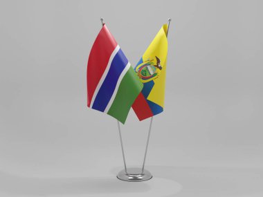 Ekvador - Gambiya İşbirliği Bayrakları, Beyaz Arkaplan - 3B Render