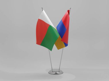 Ermenistan - Madagaskar İşbirliği Bayrakları, Beyaz Arkaplan - 3D Render