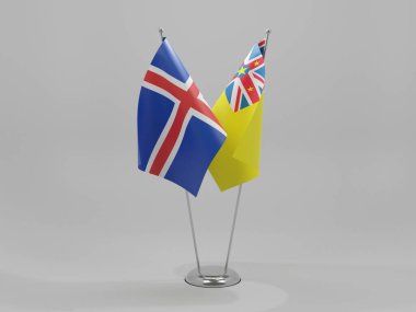 Niue - İzlanda İşbirliği Bayrakları, Beyaz Arkaplan - 3D Render