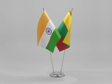 Litvanya - Hindistan İşbirliği Bayrakları, Beyaz Arkaplan - 3D Render