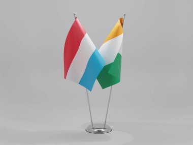 Cote D Ivoire - Lüksemburg İşbirliği Bayrakları, Beyaz Arkaplan - 3D Render