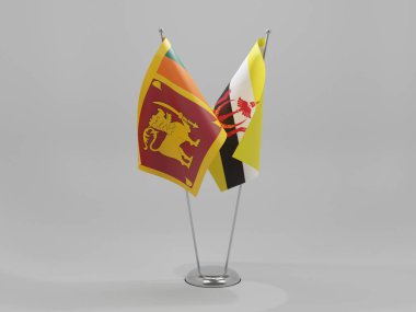 Brunei - Sri Lanka İşbirliği Bayrakları, Beyaz Arkaplan - 3D Render