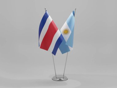 Arjantin - Kosta Rika İşbirliği Bayrakları, Beyaz Arkaplan - 3D Render