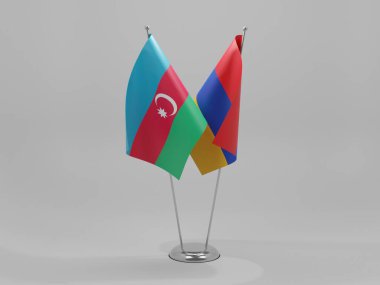 Ermenistan - Azerbaycan İşbirliği Bayrakları, Beyaz Arkaplan - 3D Render