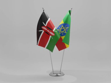 Etiyopya - Kenya İşbirliği Bayrakları, Beyaz Arkaplan - 3B Render