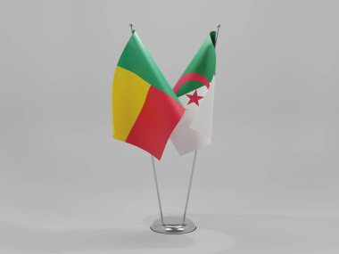 Cezayir - Benin İşbirliği Bayrakları, Beyaz Arkaplan - 3D Render