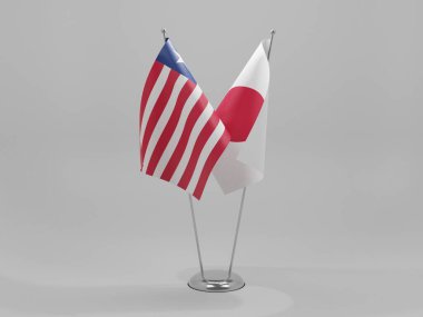 Japonya - Liberya İşbirliği Bayrakları, Beyaz Arkaplan - 3D Yapılandırma