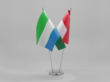 Macaristan - Sierra Leone İşbirliği Bayrakları, Beyaz Arkaplan - 3D Render