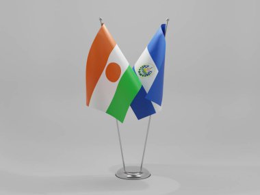 El Salvador - Nijer İşbirliği Bayrakları, Beyaz Arkaplan - 3D Render